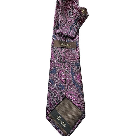 Tasso Elba 100% Silk Neck Tie Purple/Fuchsia Paisley 3.25 x 59.5 Men's Classic - Picture 3 of 4